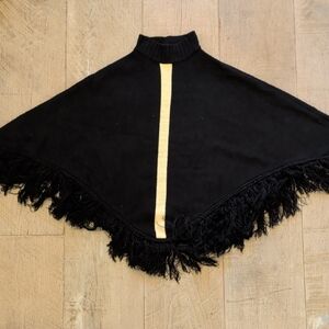 Sweet Tiger Vintage Black Fringe Poncho Cape Size XS